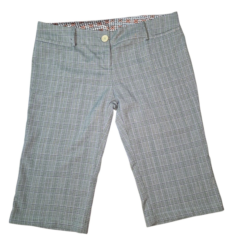 Womens 14 Gray Plaid Capri Pants Preppy Office Siren Y2K